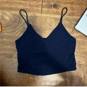 Black Ribbed Spaghetti Strap Crop Top - Women